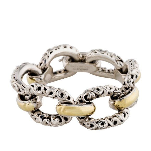 CHARLES KRYPELL 18K 14K & STERLING SILVER LARGE HEAVY IVY LINK AMAZING BRACELET - Picture 1 of 6
